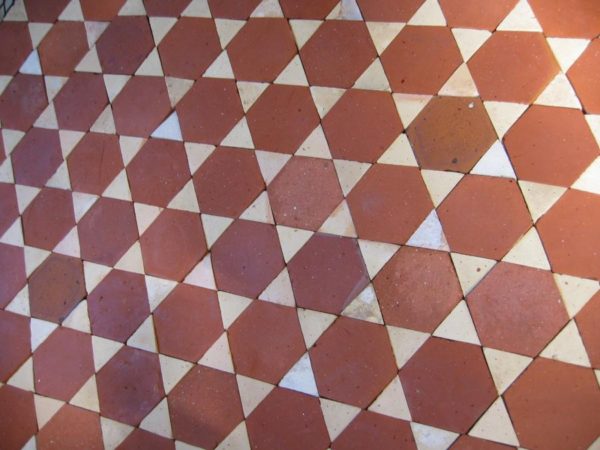 Carrelage Ancien Hexagonal en Terre Cuite avec navettes blanches