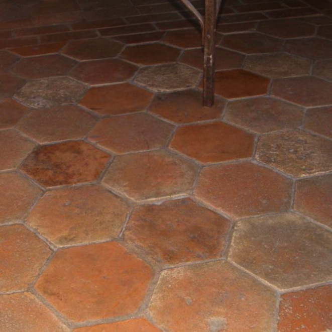 antique French terracotta hexagon flooring