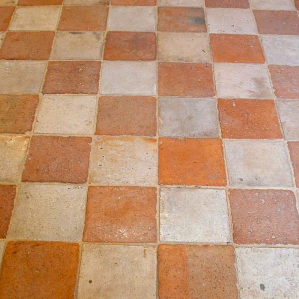 Checked antique terracotta tiles