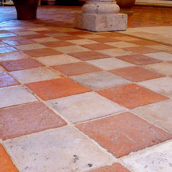 Checked tiles terracotta