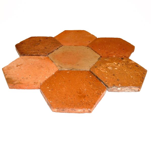 large dimension reclaimed orange hexagonal terracotta tile