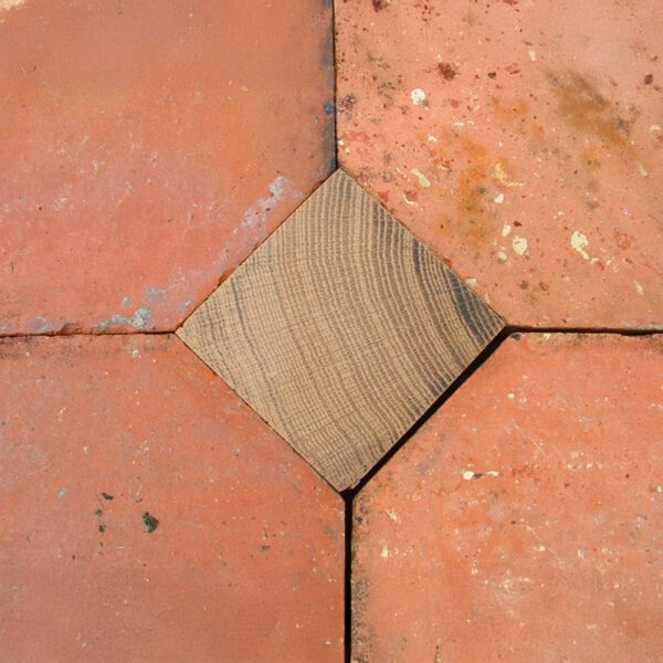 octagonal terracotta tile with wood cabochon