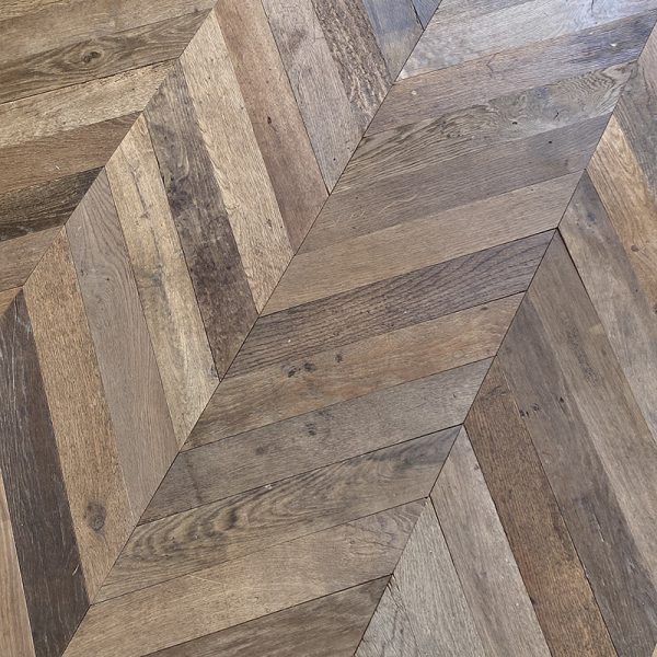 Reclaimed chevron flooring at our Showroom