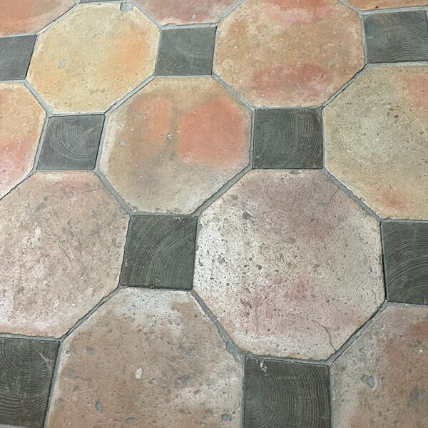 reclaimed octagonal terracotta tiles and wood cabochon