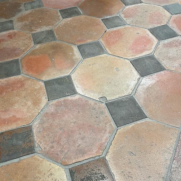 wood inlay with terracotta tiles