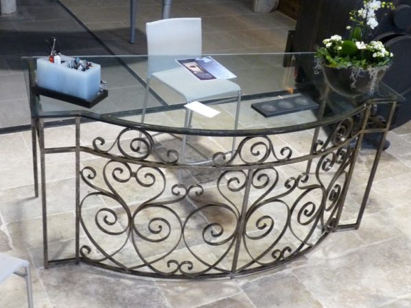 antique balcony desk with glass top