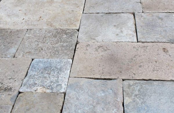 Salvaged burgundy limestone flagstones