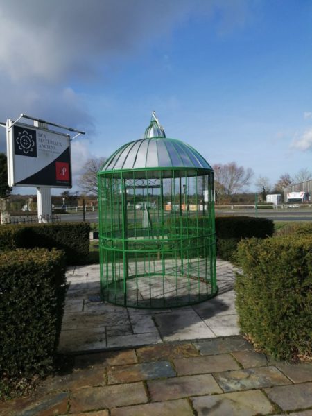 green birdcage gazebo