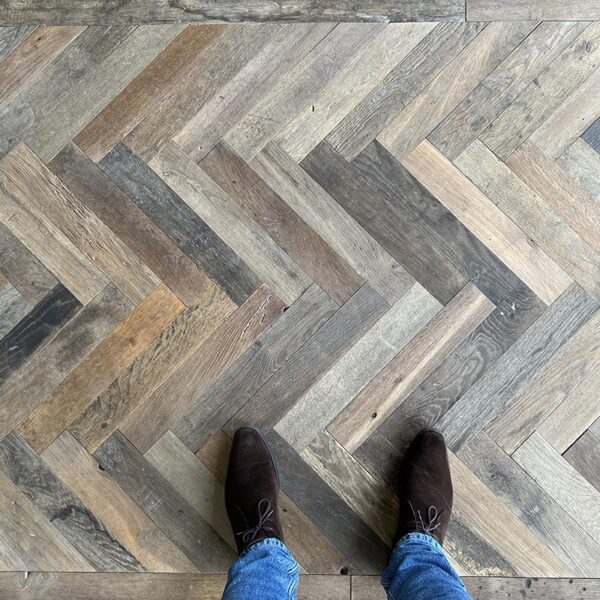 Reclaimed herringbone parquet