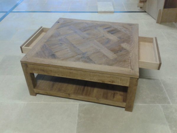 versaille parquet low table with 2 drawers