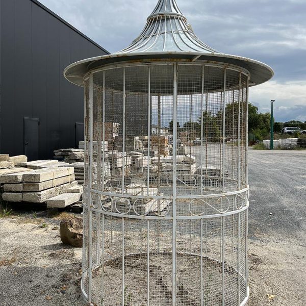 Circular birdcage in steel and zinc - white