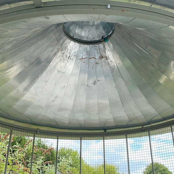 Inside roof of the birdcage aviary