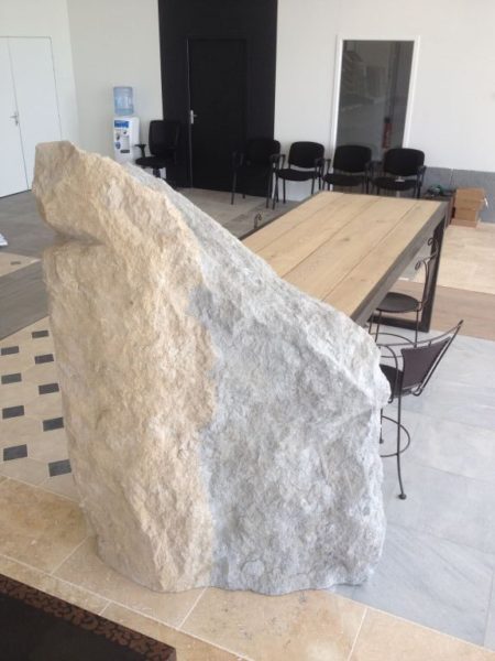 table with rock and iron