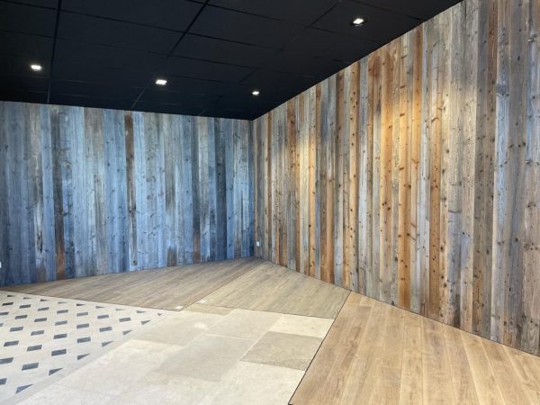 Reclaimed brown pine wall cladding