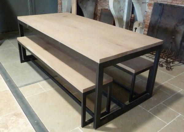 dining table for kitchen with industrial design benches