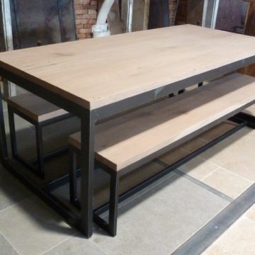 dining table with two benches