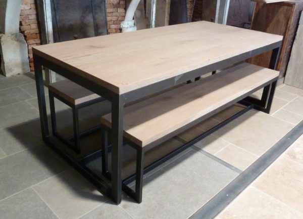 dining table with two benches