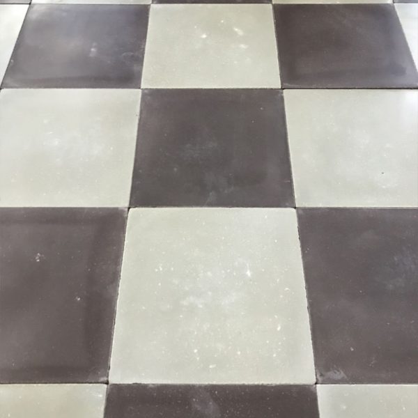 checkerboard with purple and gray cement tiles