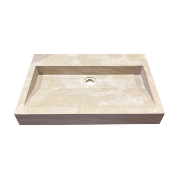 beige rectangular stone washbasin