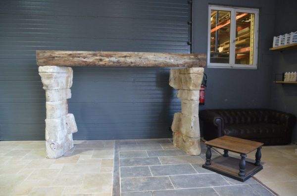 antique limestone and oak fireplace french