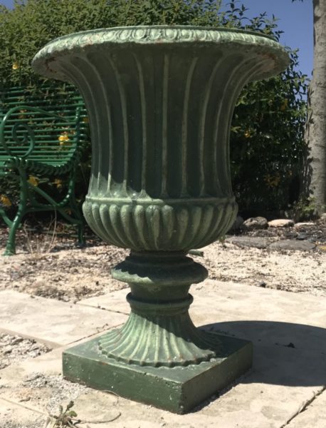 antique green cast iron vases