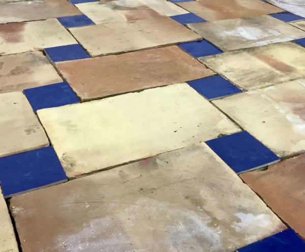 antique terracotta with glazed blue tiles