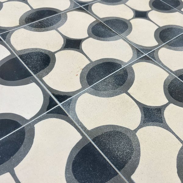 Oval pattern cement tiles black and white