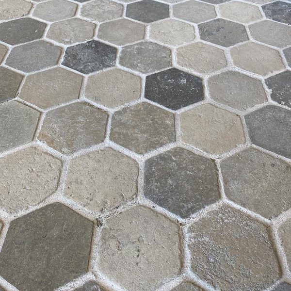 antiqued hexagonal tiles
