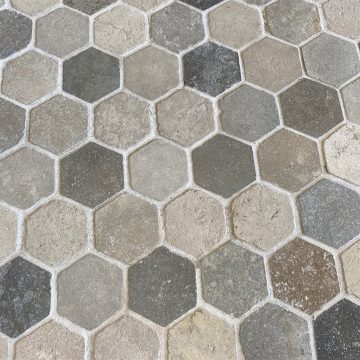 Antiqued bergerac hexagonal tiles