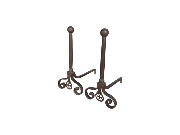 Big antique forged andirons