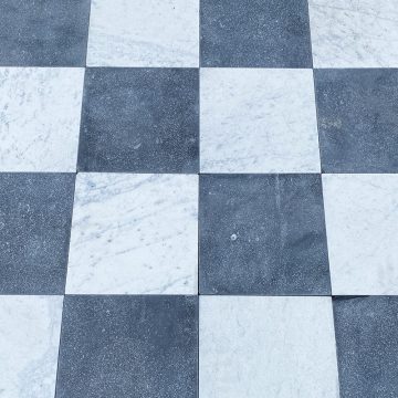 Distressed checkerboard marble floors