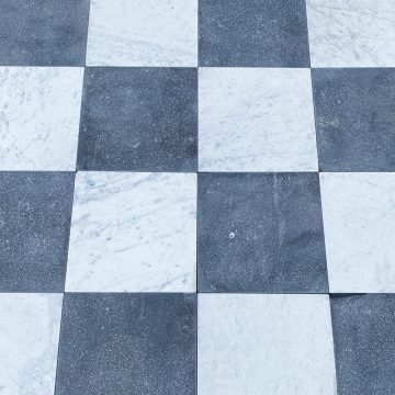 Distressed checkerboard marble floors