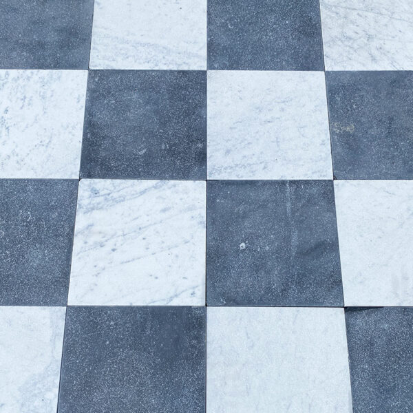 Distressed checkerboard marble floors