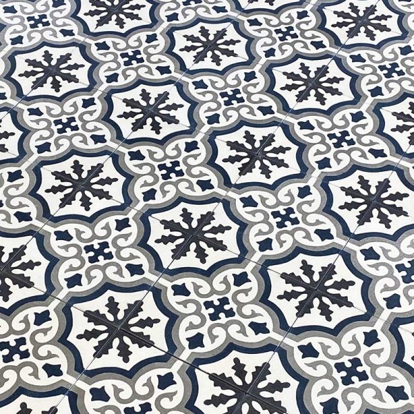 Traditional cement tiles in blue and grey color