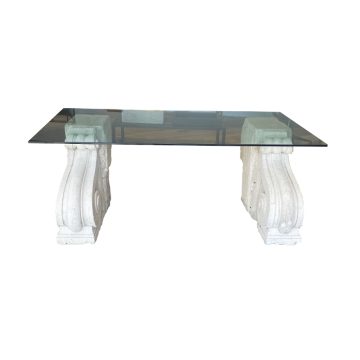 Antique limestone corbels glass table