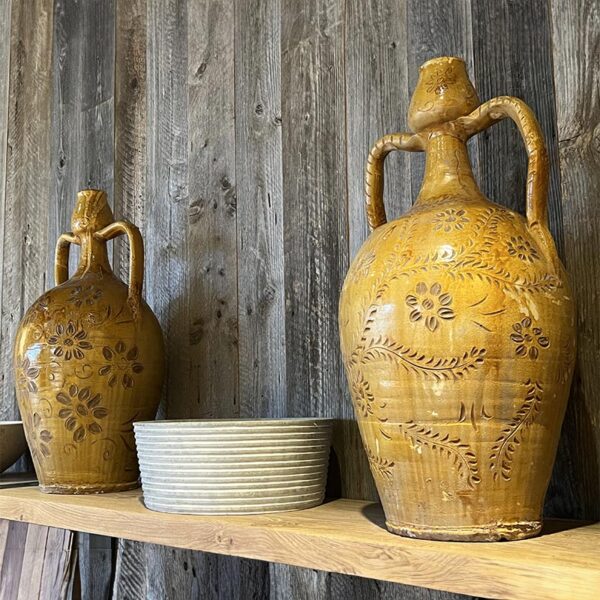 pair small yellow orange amphoras