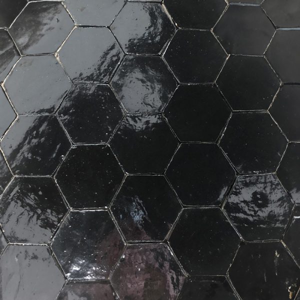 Black zellige hexagonal terra cotta tiles