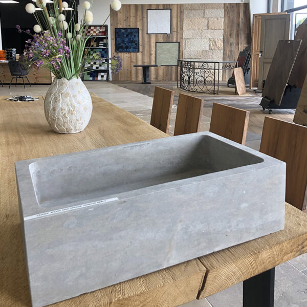 brushed finish gray natural stone washbasin