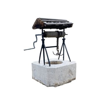 Antique limestone wrought iron well head