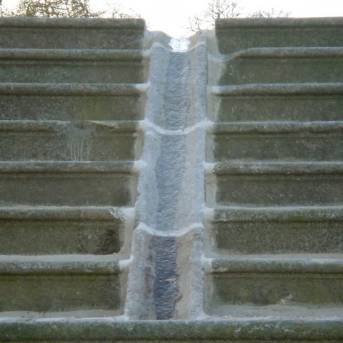 channel visible in antique stone staircase