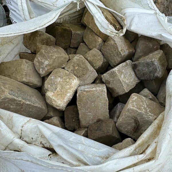 stock of antique reclaimed sandstone cobble from France