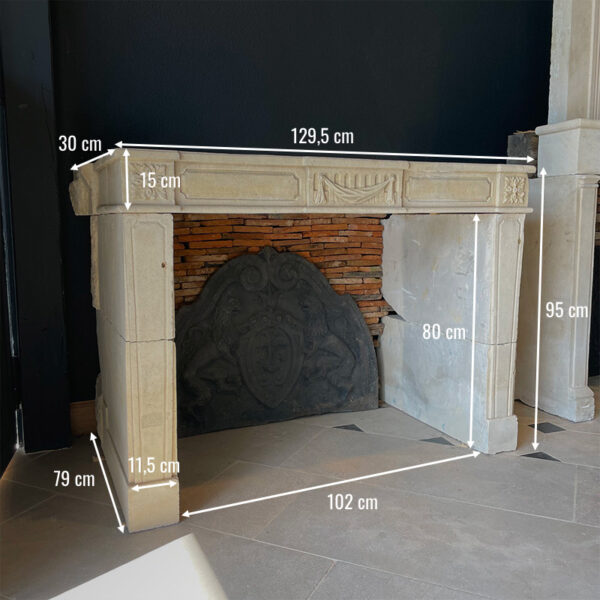 dimensions antique louis XVI fireplace with carved lintel