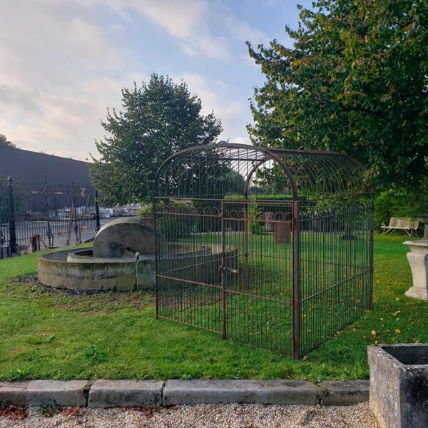 antique metal aviary with patina