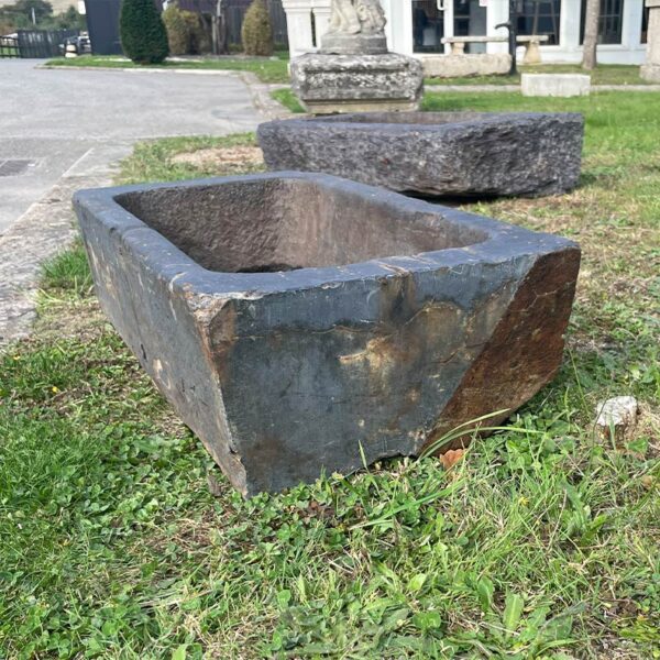 antique trough in slate blue hued