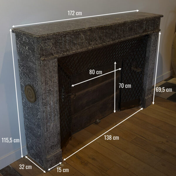 Dimensions antique grey marble fireplace in Louis XVI style