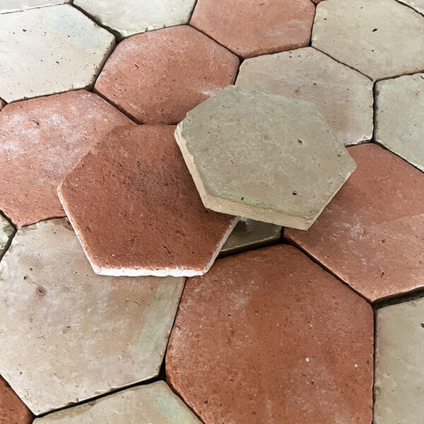 red end beige hexagonal terracotta tile