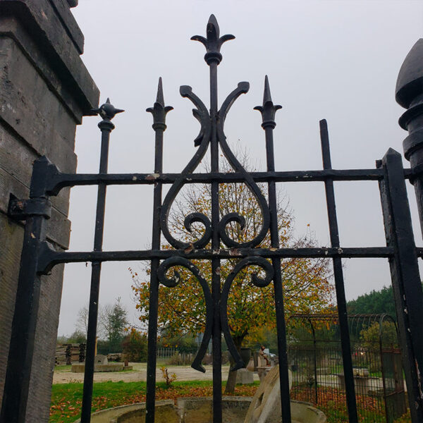 wrought iron grille with scrolls
