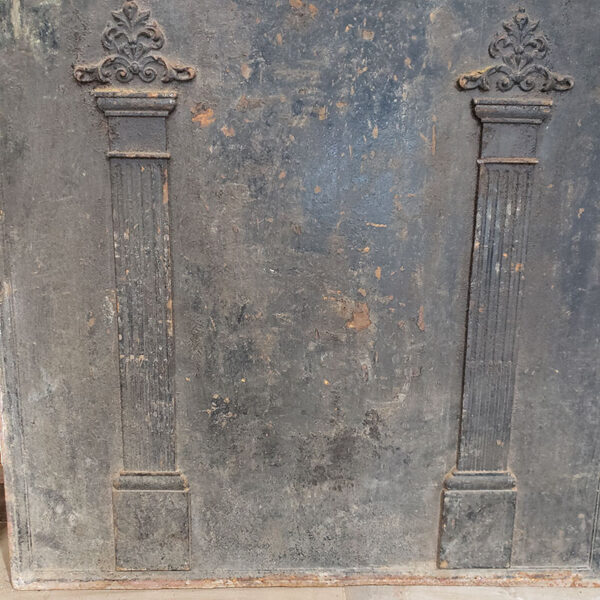19th century cast iron fireback with pilaster