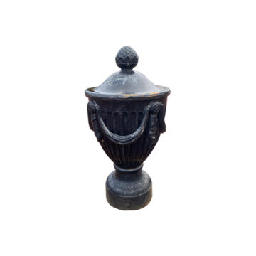pair of large black cast iron urns