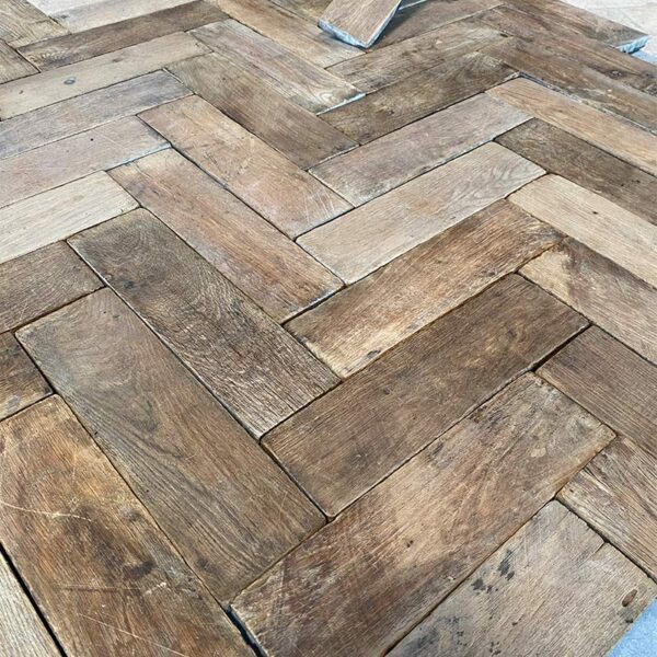 antique herringbone oak parquet with patina